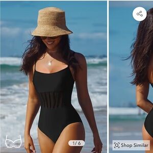 Cupshe NWT Black Scoop Neck Lace-Up Back One-Piece, Size XL